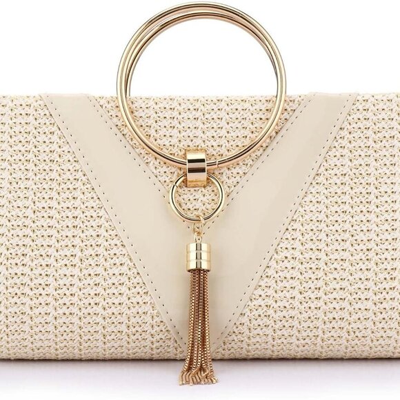 Summer Beach Straw Evening Bag Clutch Purse Handbag Shoulder 3-in-1 - Picture 2 of 6